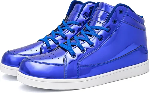 Vista 4 de IGxx Tenis punk, botines para hombre, remaches de metal, parte superior alta, con cordones, para correr, baloncesto, decoración de metal brillante