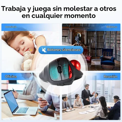 Vista 4 de Ratón inalámbrico SANWA 2.4G Trackball, clic silencioso, ratones de rodillo