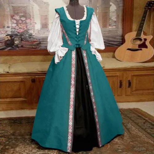Vista 2 de Gothic Clothing Women, Womens Renaissance Ball Gown Victorian Dress with Puffed Sleeves Lace Gothic Dress