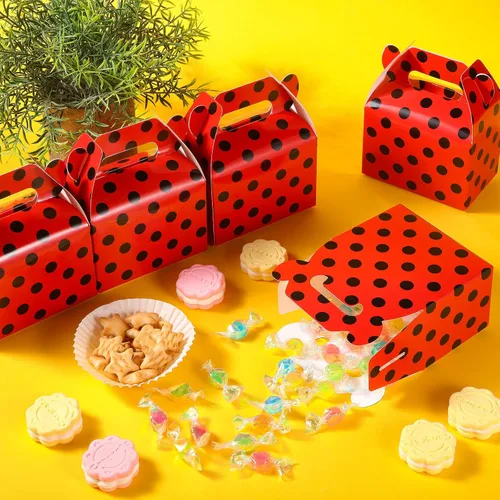 Vista 5 de Outus 30 cajas de regalo de fiesta de mariquita, cajas de regalo de fiesta de mariquita, cajas de papel de caramelo de lunares rojos y negros