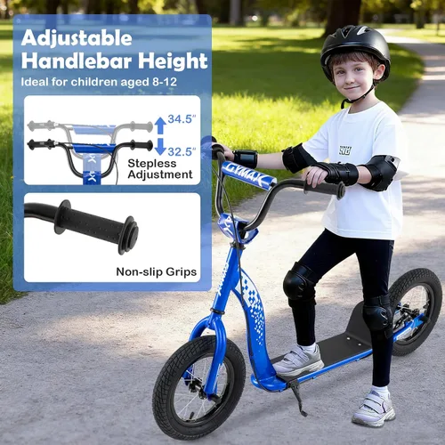 Vista 3 de GYMAX Patinete, Patinete de Empuje para Adultos, Adolescentes, Niños con Manubrio Ajustable, Ruedas Inflables de 12 Pulgadas, Freno de Pinza
