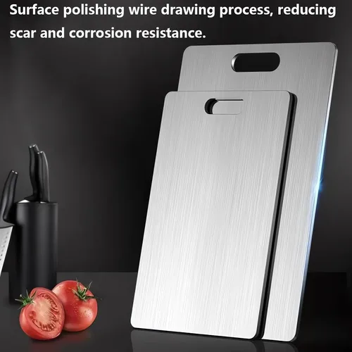 Vista 4 de Juego de tablas de cortar de acero inoxidable de 3 a 2 caras para cocina, tabla de cortar de acero inoxidable 304 no plástica para carne, frutas
