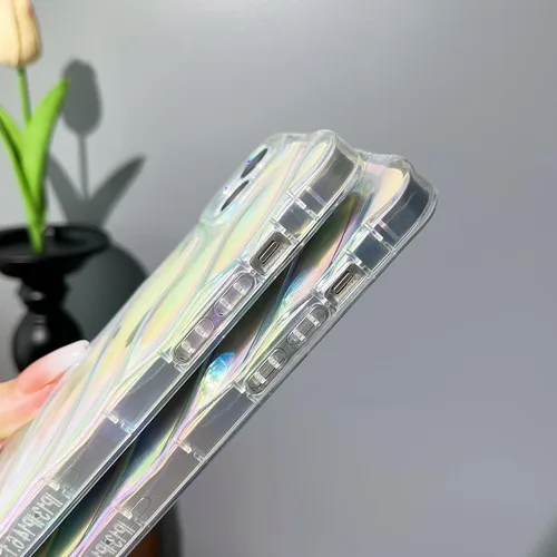 Vista 5 de Caseative Funda para iPhone 11, diseño de ondulación de agua, forma de onda, protección de lente de cámara, funda para teléfono (transparente)