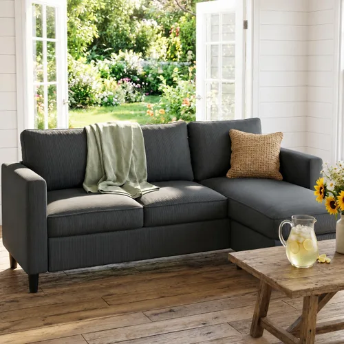 Vista 8 de SUNLEI L-Shaped Sectional Couch, Modern Grey Reversible Sectional Sofa with Reversible Ottoman, 3-Seat Sectional Couches for Living Room and
