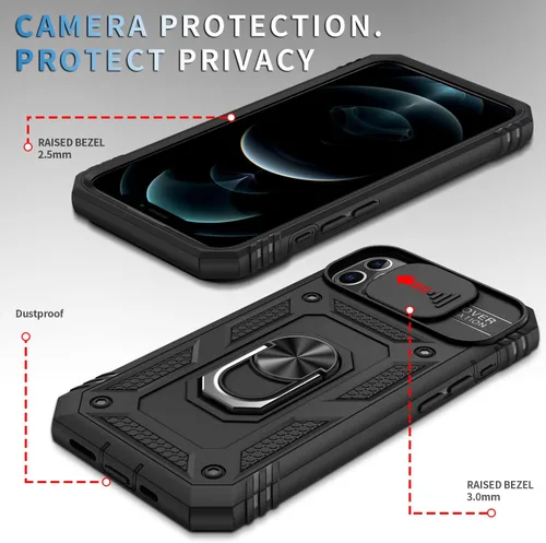 Vista 3 de Fetrim Funda para iPhone 12 PRO MAX, Funda de teléfono con soporte de anillo de rotación para Apple iPhone 12 PRO MAX - Negro