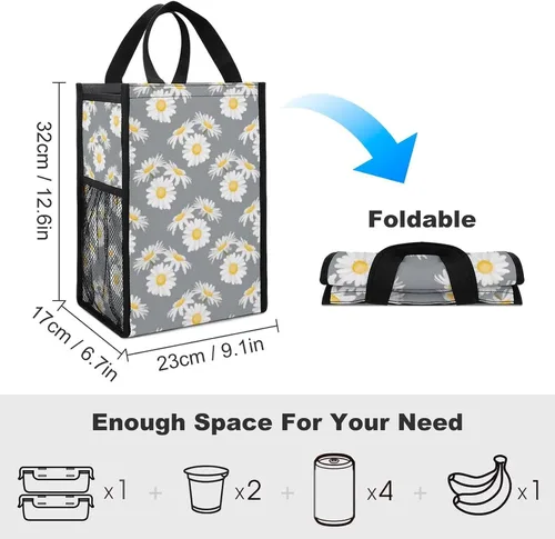 Vista 2 de Little Daisy - Bolsas de almuerzo para mujeres y hombres, lonchera aislada, bolsa reutilizable para oficina en casa