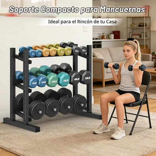 Vista 8 de 3-Tier Dumbbell Rack, Heavy Duty Commercial Grade Storage