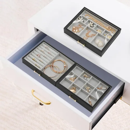 Vista 5 de V-LAFUYLIFE Jewelry Box with 4 Drawers,Jewelry Organizer Box for Women Girls,4- Layer Jewelry Storage Case for Necklaces Bracelets Earring and Watch