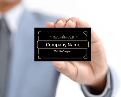 Vista 3 de Tarjetas de visita premium personalizadas impresas en papel mate clásico de doble cara fondo negro dorado 3.5 x 2 pulgadas, tamaño 200 piezas y 500