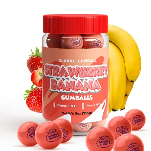 Vista 13 de Bolas de chicle en frasco - Bolas de chicle grandes de 1 pulgada - Goma de mascar sabor a arándano con burbujas - Goma para niños verde - Bolas