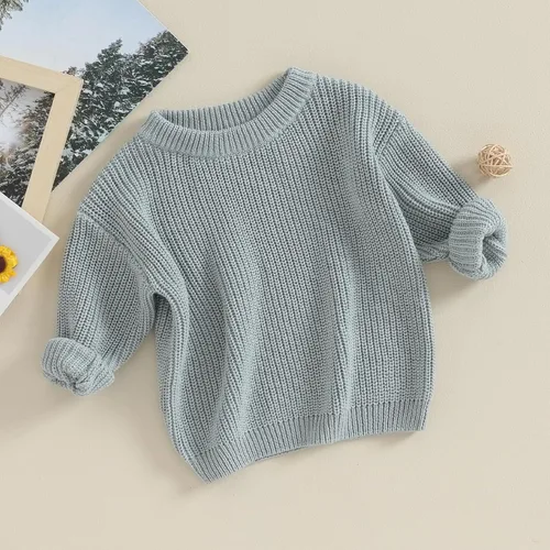 Vista 3 de Karwuiio - Suéter de punto para bebé, niña, niño, cuello redondo, manga larga, sudadera para otoño e invierno