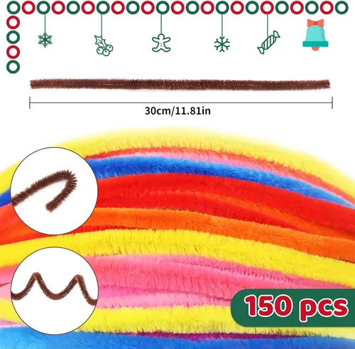 Vista 2 de 150 piezas de limpiapipas de chenilla marrón oscuro, limpiapipas peludos, bricolaje para manualidades creativas hechas a mano, proyectos de arte