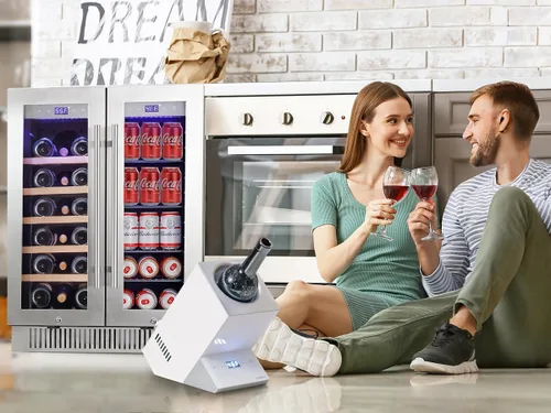 Vista 4 de Cobalance Refrigerador de vino y bebidas de doble zona de 24 pulgadas, enfriador de 72 latas y 20 botellas y enfriador de vino de una sola botella