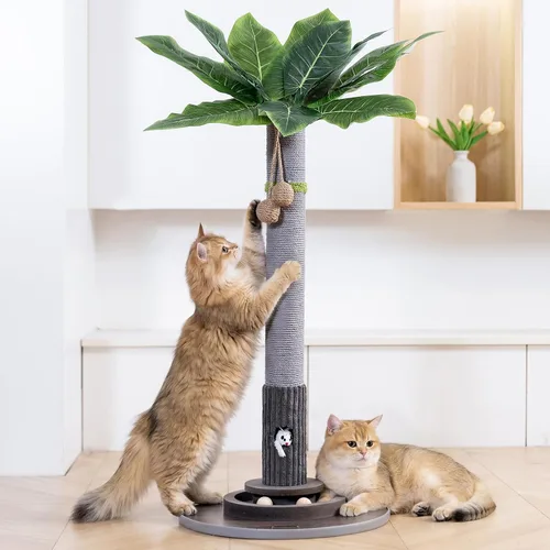 Vista 9 de WOOCHPET Rascador para gatos de interior de 35 pulgadas de alto, rascador de sisal para gatos con juguete de ratón y bolas de pista, base de madera