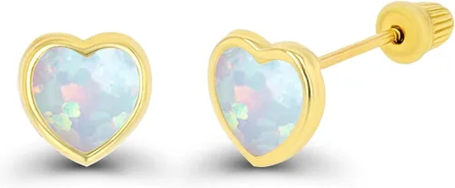 Vista 2 de Aretes de tuerca de oro macizo de 14 quilates hipoalergénicos en forma de corazón de 0.157in con bisel pulido, Metal Gema Piedra, Circonia cúbica