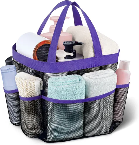 Vista 10 de Attmu Organizador de ducha de malla portátil, de secado rápido, bolsa de ducha colgante para dormitorio universitario, artículos esenciales de gran