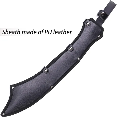 Vista 6 de Espada de hoja de acero fundido hecho a mano, hoja afilada, espiga completa, con cubierta protectora de cuero, espada de metal, todo hecho de metal