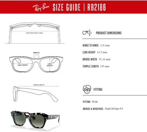 Vista 6 de Ray-Ban State Street RB2186 - Lentes de sol cuadrados para hombre y mujer + paquete con kit de gafas de diseñador iWear