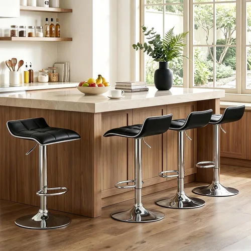 Vista 10 de NOBPEINT Taburete giratorio ajustable con elevación de aire cromado contemporáneo, juego de 4 (negro)