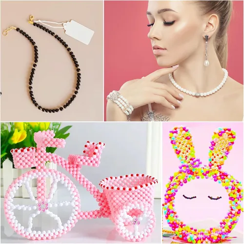 Vista 4 de 1500 cuentas negras redondas acrílicas para pulseras de 0.236 in de plástico, cuentas de colores para hacer joyas, cuentas de resina arcoíris