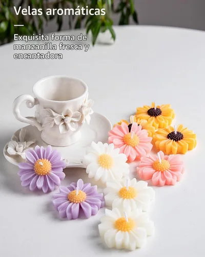 Vista 6 de Velas de colores flotantes de manzanilla, velas grandes perfumadas románticas de 2 pulgadas para jarrones cilíndricos, centros de mesa en bodas