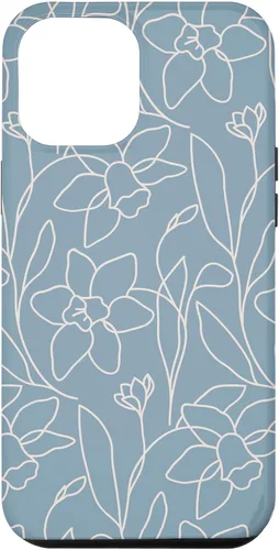 Vista 26 de Poppy Flower Line Art Modern Leaves Boho Light Blue Case for iPhone 17