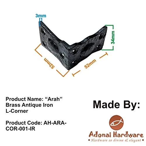 Vista 8 de Adonai Hardware "Arah" - Esquina en L de hierro antiguo negro (suministrado como 16 piezas por paquete) - Recubrimiento de polvo negro