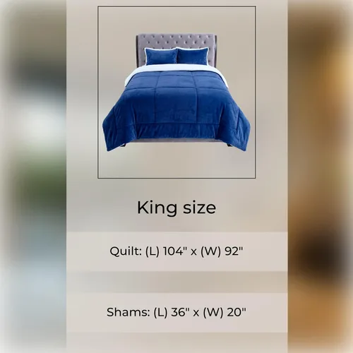 Vista 7 de Bedford Home Juego de edredón de 3 piezas Sherpa/Fleece - King - Azul marino