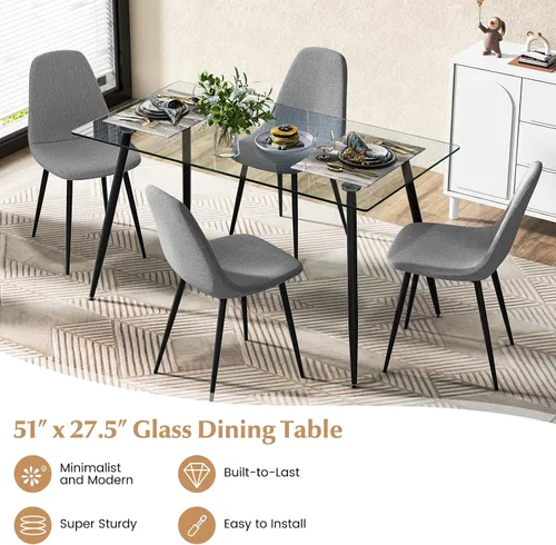 Vista 6 de Tangkula Mesa de comedor de cristal, mesa rectangular moderna con mesa de vidrio templado y patas de acero negro, mesa versátil de cocina simple