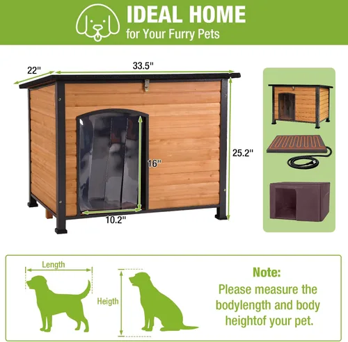 Vista 6 de Casa térmica para perros con aislamiento para exteriores, resistente a la intemperie, con almohadilla térmica controlada por termostato, forro