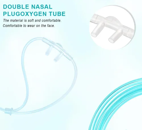 Vista 4 de Paquete de 10 cánulas de oxígeno nasal ultra suaves de alto flujo, tubos verdes y cada embalaje individual con conexión estándar de 7 pies Tubo