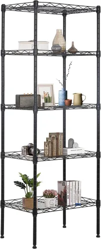 Vista 27 de FDW Estante de metal ajustable de 5 niveles con ruedas, capacidad de 250 libras, fácil montaje, ideal para espacios pequeños Negro