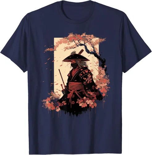 Vista 47 de Camiseta estética vintage samurái de arte japonés samurái retro cereza, Negro