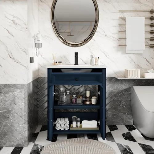 Vista 8 de Henf 28 Inch Bathroom Vanity with Ceramic Integrated Sink, Blue Bathroom Storage Cabinet with 2 Soft Close Doors,1 Tilt-Out Drawer,Reinforced Corner