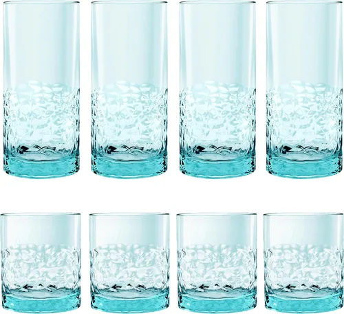 Vista 5 de [Usado] TarHong Midsummer - Juego de 8 vasos acrílicos inastillables con diseño floral y 4 vasos gigantes