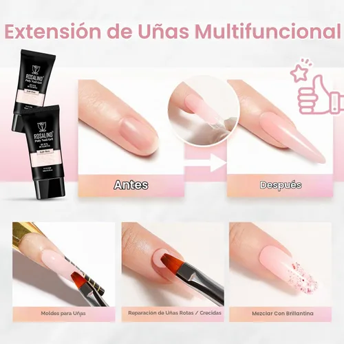 Vista 7 de ROSALIND - Gel de uñas de poliéster rosa de 2 onzas, gel de extensión de uñas para mejorar el constructor Pink Nude Poly Nail Gel 60g/2oz, Easy to