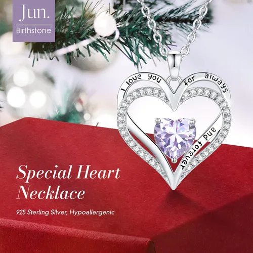 Vista 82 de CDE Collares de piedra natal para mujer, plata de ley 925, collar con colgante de corazón para siempre, Navidad, cumpleaños, aniversario, día de San