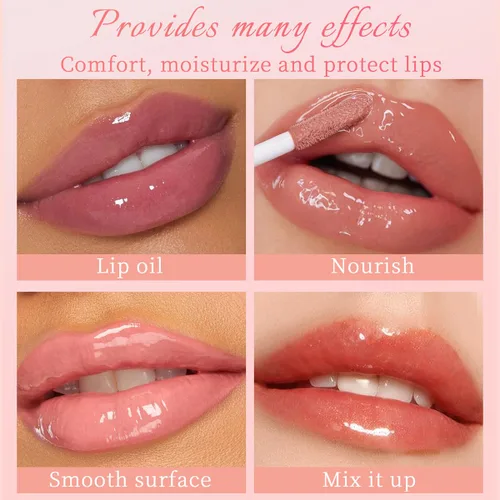 Vista 5 de Aceite de labios coreano – Aceite de brillo labial con sabor afrutado, hidratante y nutritivo, taza antiadherente, brillo labial transparente
