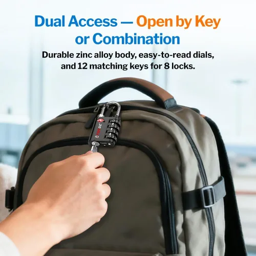 Vista 2 de Forge Doble apertura: cerradura con llave o combinación, cerradura aprobada por la TSA para equipaje, estuche pelícano, viajes, gimnasio, escuela