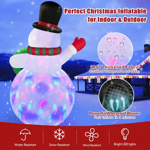 Vista 3 de Danxilu - Muñeco de nieve inflable gigante de 14 pies de Navidad, sosteniendo guirnalda, luces LED giratorias integradas, muñeco de nieve inflable