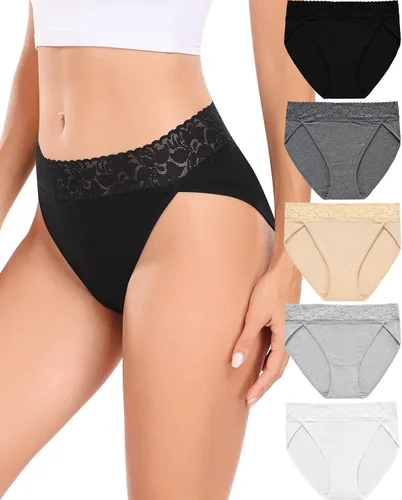 Vista 10 de RHYFF Ropa interior de algodón para mujer, bragas de encaje de corte alto Negro