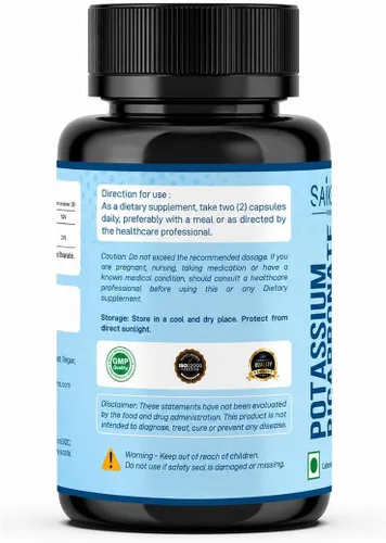 Vista 2 de Suplemento de potasio 1020 mg de bicarbonato de potasio de alta absorción, 120 cápsulas que apoya el equilibrio de electrolitos, la salud renal