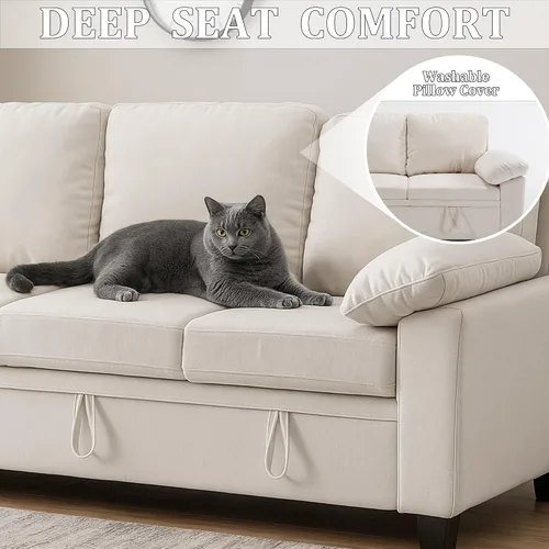 Vista 8 de 108" sofá seccional modular del durmiente, forma de L sacó el sofá cama con Beige
