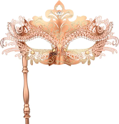 Vista 2 de Hoshin Máscara de mascarada con palo, decoraciones de Mardi Gras para mujer