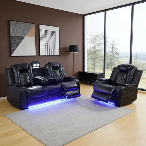 Vista 6 de Sofá reclinable individual eléctrico para muebles de sala de estar, silla reclinable de cuero con luces LED, puertos USB, almacenamiento oculto