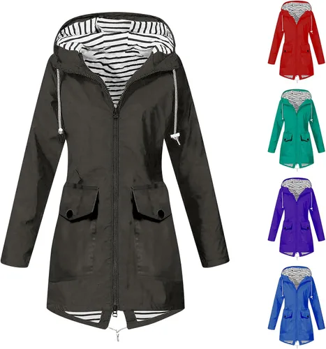 Vista 5 de Chubasquero para mujer, rompevientos, con cremallera, impermeable, ligera, para exteriores, gabardina con capucha