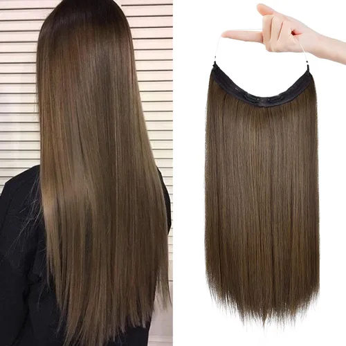 Vista 27 de REECHO - Extensiones de cabello con alambre invisible y con cintillo transparente, tamaño ajustable, clips seguros extraíbles, cabello lacio, diseño
