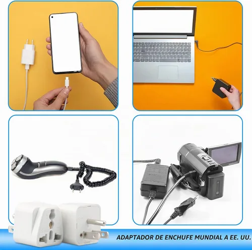 Vista 6 de Adaptador de enchufe de Europa a EE. UU., paquete de 3 adaptadores de enchufe de Reino Unido a EE. UU., Adaptador de enchufe de India a EE. UU.