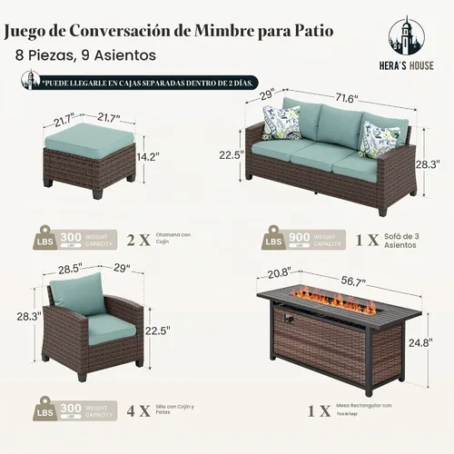 Vista 6 de HERA'S HOUSE - Juego de muebles para patio con mesa para fogata, muebles de mimbre para exteriores, sofá de conversación con asientos profundos
