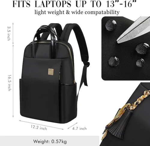 Vista 3 de Mochila para laptop para mujer, delgada de viaje, bolsa para computadora portátil de hasta 15.6 pulgadas, ligera, tamaño mediano, bolsa de trabajo